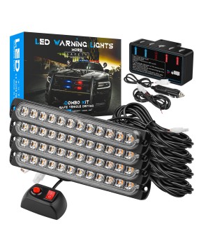 DXZ car grille strobe light one to four set, 12 LED long red and blue warning light ultra-thin flashing road light