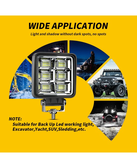 DXZ Automotive LED Work Light 4-inch Square 144W 48LED Flood Light Modification Auxiliary Light Exploration Ceiling Light