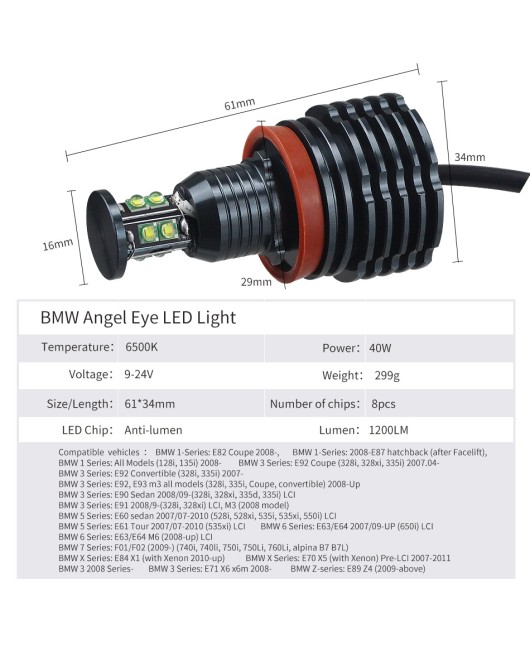 Angel Eye H8 80W CREE 8LED suitable for BMW E91/E92/E93/X5/X6/headlights