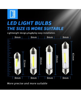 DXZ car LED bulb 31MM 36MM 39MM 41MM COB transparent tube double pointed light W5W license plate light