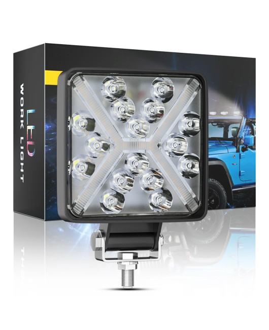 DXZ Automotive LED Work Light Driving Light 4-inch Square 16LED with DRL Angel Eye X-shaped Aperture Modified Light