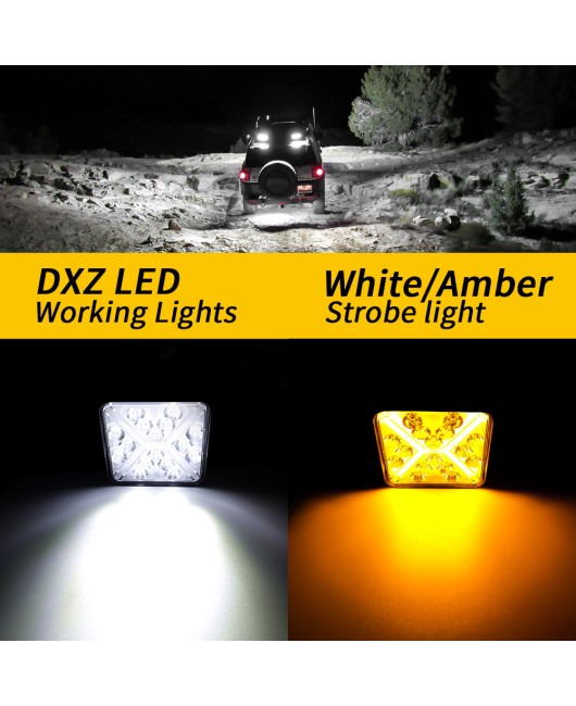 DXZ Automotive LED Work Light Driving Light 4-inch Square 16LED with DRL Angel Eye X-shaped Aperture Modified Light