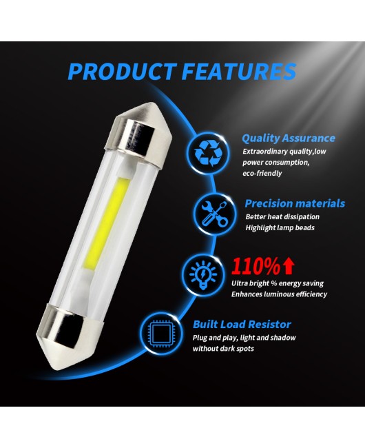 DXZ car LED bulb 31MM 36MM 39MM 41MM COB transparent tube double pointed light W5W license plate light